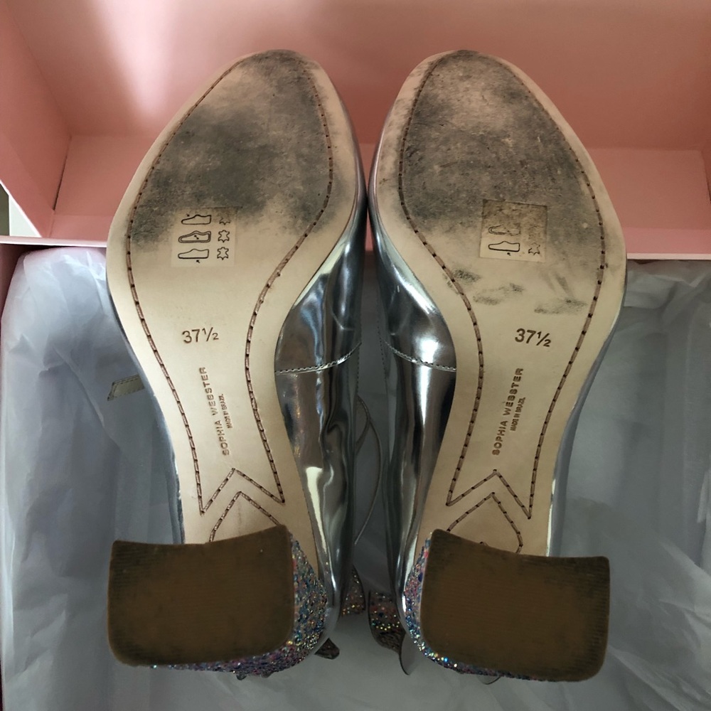 Sophia Webster Silver Mary Jane Heels with Multicolor Glitter Accents - Picture 4 of 8